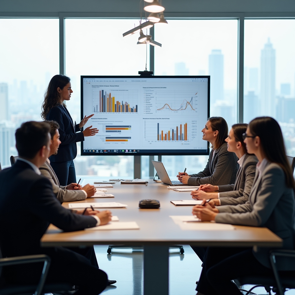 Construction project team reviewing internal communication documents in a modern Santiago office